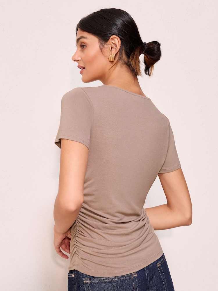 Friends Like These Mocha Short Sleeve Assymetric Jersey Top - Image 4 of 4 Friends Like These Mocha Short Sleeve Assymetric Jersey Top - Image 4 of 4