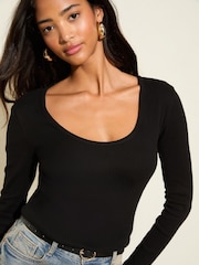Friends Like These Black Long Sleeve Rib Scoop Neck Top - Image 2 of 4