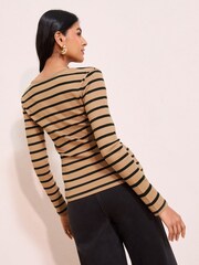 Friends Like These Stripe Long Sleeve Rib Scoop Neck Top - Image 2 of 8