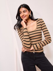 Friends Like These Stripe Long Sleeve Rib Scoop Neck Top - Image 4 of 8