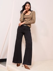 Friends Like These Stripe Long Sleeve Rib Scoop Neck Top - Image 5 of 8