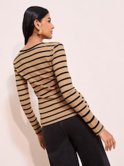 Friends Like These Stripe Long Sleeve Rib Scoop Neck Top - Image 6 of 8