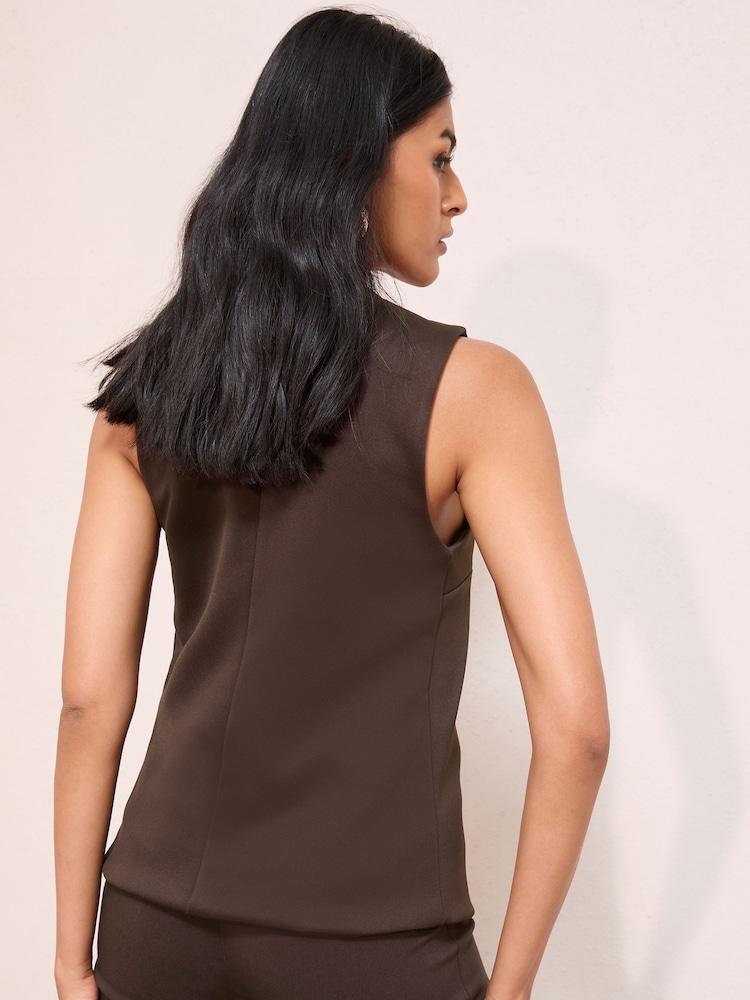 Friends Like These Brown Crew Neck Longline Waistcoat - Image 3 of 3 Friends Like These Brown Crew Neck Longline Waistcoat - Image 3 of 3