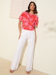 Friends Like These Pink Floral Print Short Bubble Sleeve Blouse - Image 3 of 4