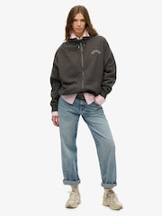Superdry Grey Oversized Athletic Essentials Zip 100% Cotton Hoodie - Image 3 of 6