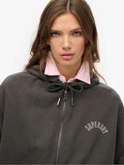 Superdry Grey Oversized Athletic Essentials Zip 100% Cotton Hoodie - Image 4 of 6