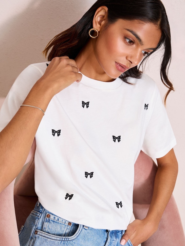 Friends Like These Bow Embroidered T-Shirt - Image 1 of 4 Friends Like These Bow Embroidered T-Shirt - Image 1 of 4