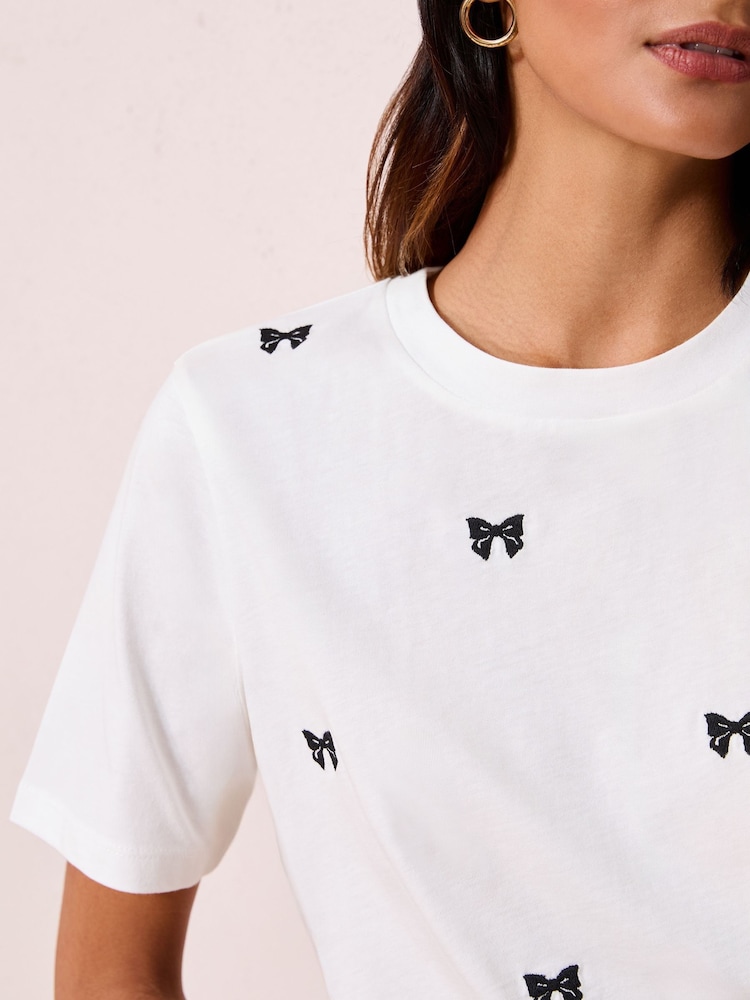 Friends Like These Bow Embroidered T-Shirt - Image 2 of 4 Friends Like These Bow Embroidered T-Shirt - Image 2 of 4