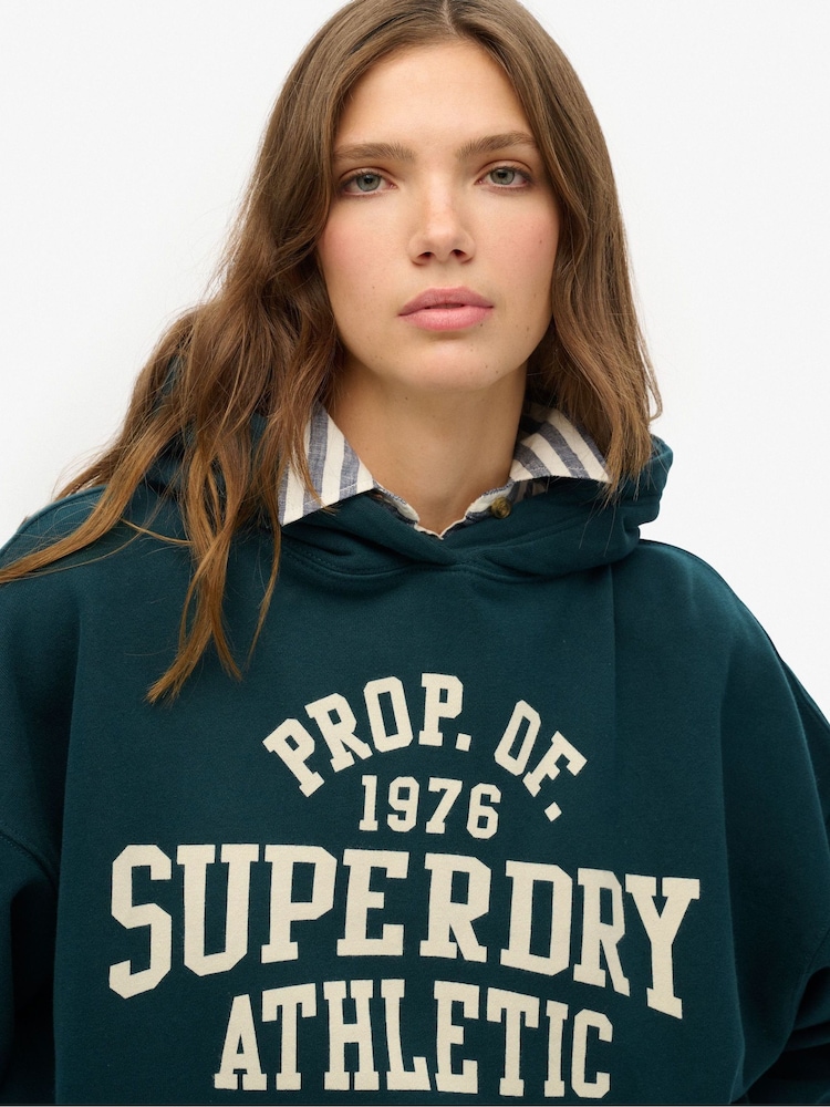 Superdry Green Athletic Essentials Relaxed 100% Cotton Hoodie - Image 4 of 6