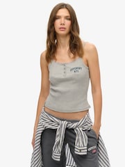 Superdry Grey Athletic Essentials Embroidered Button 100% Cotton Cami Top - Image 1 of 6