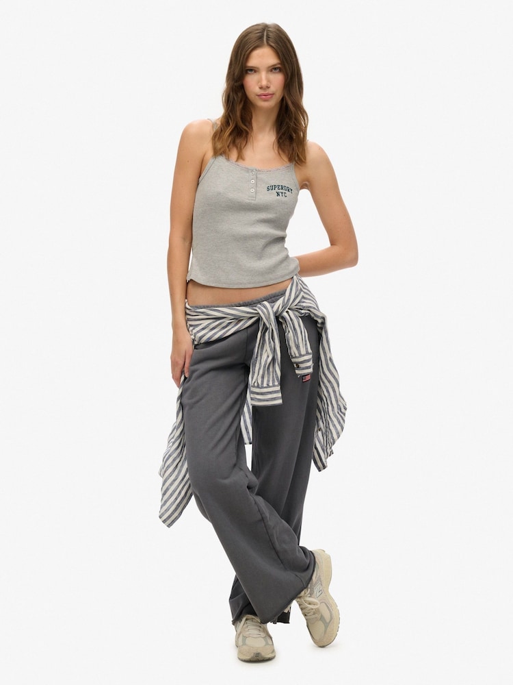 Superdry Grey Athletic Essentials Embroidered Button 100% Cotton Cami Top - Image 2 of 6