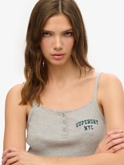 Superdry Grey Athletic Essentials Embroidered Button 100% Cotton Cami Top - Image 4 of 6