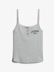 Superdry Grey Athletic Essentials Embroidered Button 100% Cotton Cami Top - Image 5 of 6