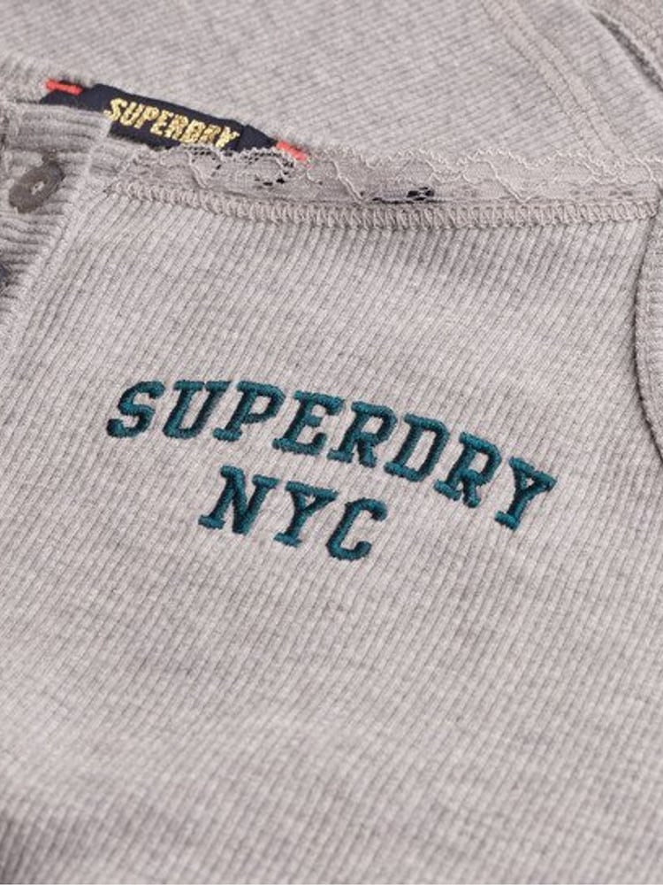 Superdry Grey Athletic Essentials Embroidered Button 100% Cotton Cami Top - Image 6 of 6