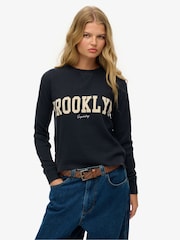 Superdry Blue 100% Cotton Athletic Essential Graphic Long Sleeve Top - Image 1 of 5