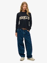 Superdry Blue 100% Cotton Athletic Essential Graphic Long Sleeve Top - Image 2 of 5