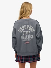 Superdry Grey Athletic Essentials Printed Crew 100% Cotton Sweatshirt - Image 2 of 6