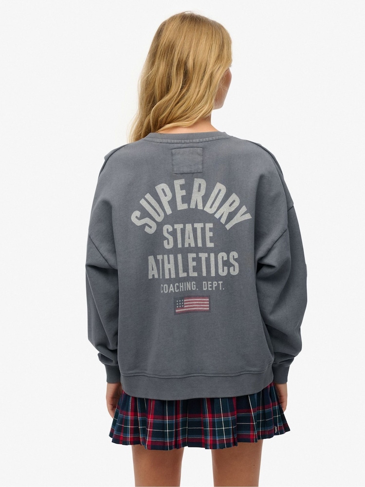 Superdry Grey Athletic Essentials Printed Crew 100% Cotton Sweatshirt - Image 2 of 6