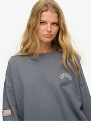 Superdry Grey Athletic Essentials Printed Crew 100% Cotton Sweatshirt - Image 4 of 6