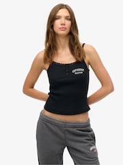 Superdry Blue Athletic Essentials Embroidered Button 100% Cotton Cami Top - Image 1 of 6