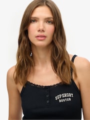 Superdry Blue Athletic Essentials Embroidered Button 100% Cotton Cami Top - Image 4 of 6