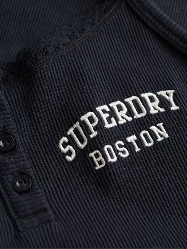 Superdry Blue Athletic Essentials Embroidered Button 100% Cotton Cami Top - Image 6 of 6