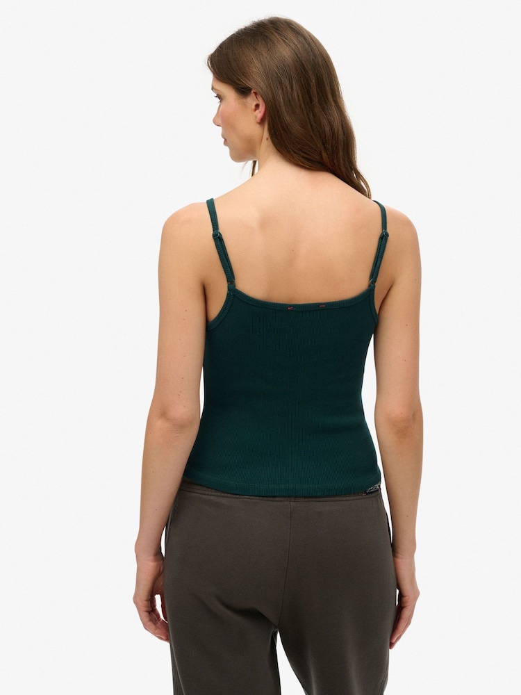 Superdry Green Athletic Essentials Embroidered Button 100% Cotton Cami Top - Image 2 of 6