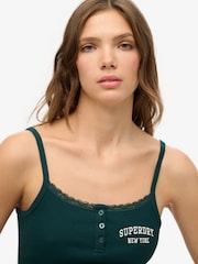 Superdry Green Athletic Essentials Embroidered Button 100% Cotton Cami Top - Image 4 of 6