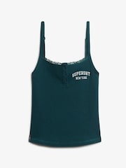 Superdry Green Athletic Essentials Embroidered Button 100% Cotton Cami Top - Image 5 of 6