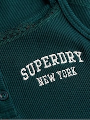 Superdry Green Athletic Essentials Embroidered Button 100% Cotton Cami Top - Image 6 of 6