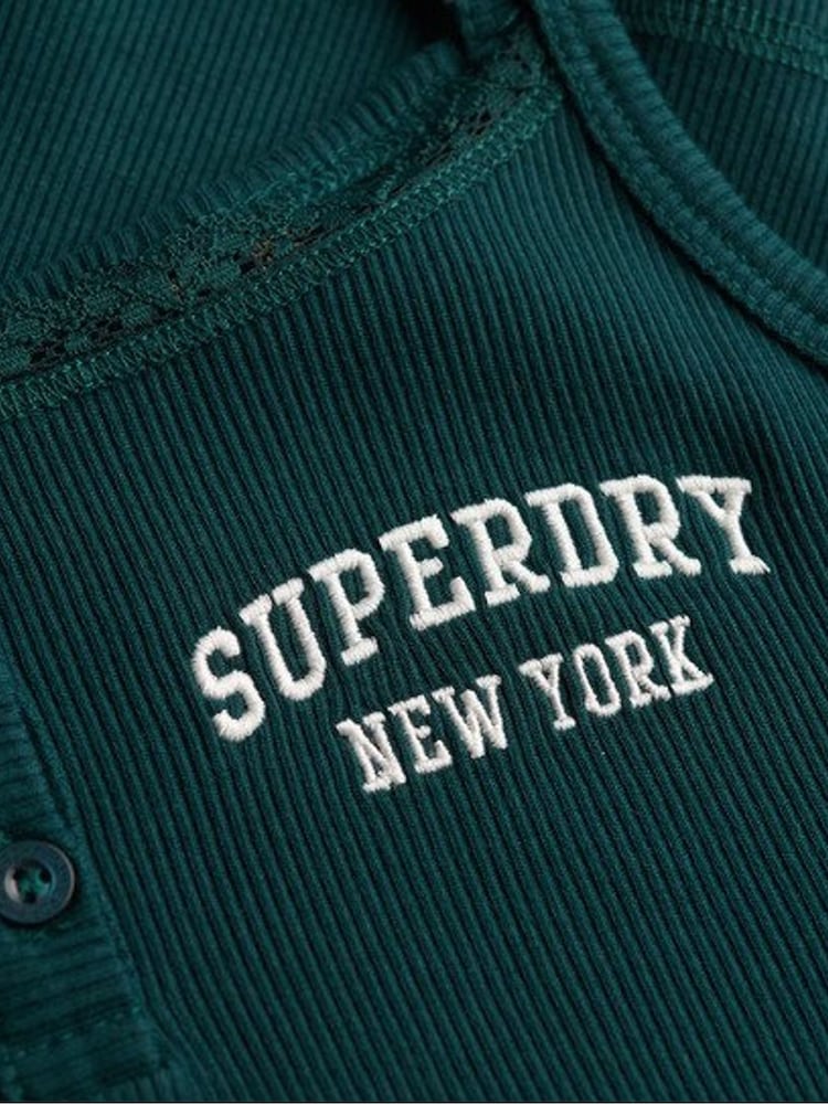Superdry Green Athletic Essentials Embroidered Button 100% Cotton Cami Top - Image 6 of 6
