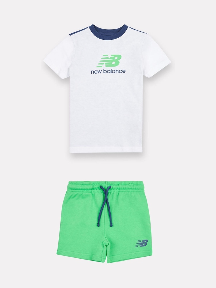 New Balance White Kids Jersey Ringer T-Shirt & Shorts Set - Image 1 of 5