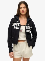 Superdry Black Athletic Essentials Relaxed Cropped Zip 100% Cotton Hoodie - Image 1 of 6