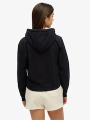 Superdry Black Athletic Essentials Relaxed Cropped Zip 100% Cotton Hoodie - Image 2 of 6