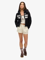 Superdry Black Athletic Essentials Relaxed Cropped Zip 100% Cotton Hoodie - Image 3 of 6