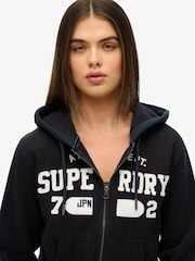 Superdry Black Athletic Essentials Relaxed Cropped Zip 100% Cotton Hoodie - Image 4 of 6