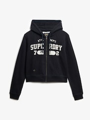 Superdry Black Athletic Essentials Relaxed Cropped Zip 100% Cotton Hoodie - Image 5 of 6