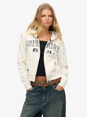 Superdry White Athletic Essentials Relaxed Cropped Zip 100% Cotton Hoodie - Image 1 of 6