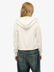 Superdry White Athletic Essentials Relaxed Cropped Zip 100% Cotton Hoodie - Image 3 of 6