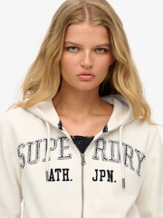 Superdry White Athletic Essentials Relaxed Cropped Zip 100% Cotton Hoodie - Image 4 of 6