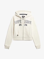 Superdry White Athletic Essentials Relaxed Cropped Zip 100% Cotton Hoodie - Image 5 of 6