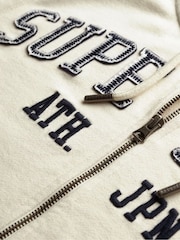 Superdry White Athletic Essentials Relaxed Cropped Zip 100% Cotton Hoodie - Image 6 of 6