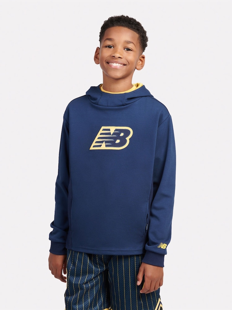 New Balance Blue Kids Hoops Panelled Hoodie - Image 1 of 6 New Balance Blue Kids Hoops Panelled Hoodie - Image 1 of 6