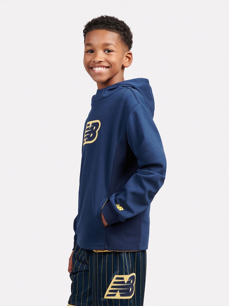 New Balance Blue Kids Hoops Panelled Hoodie - Image 2 of 6