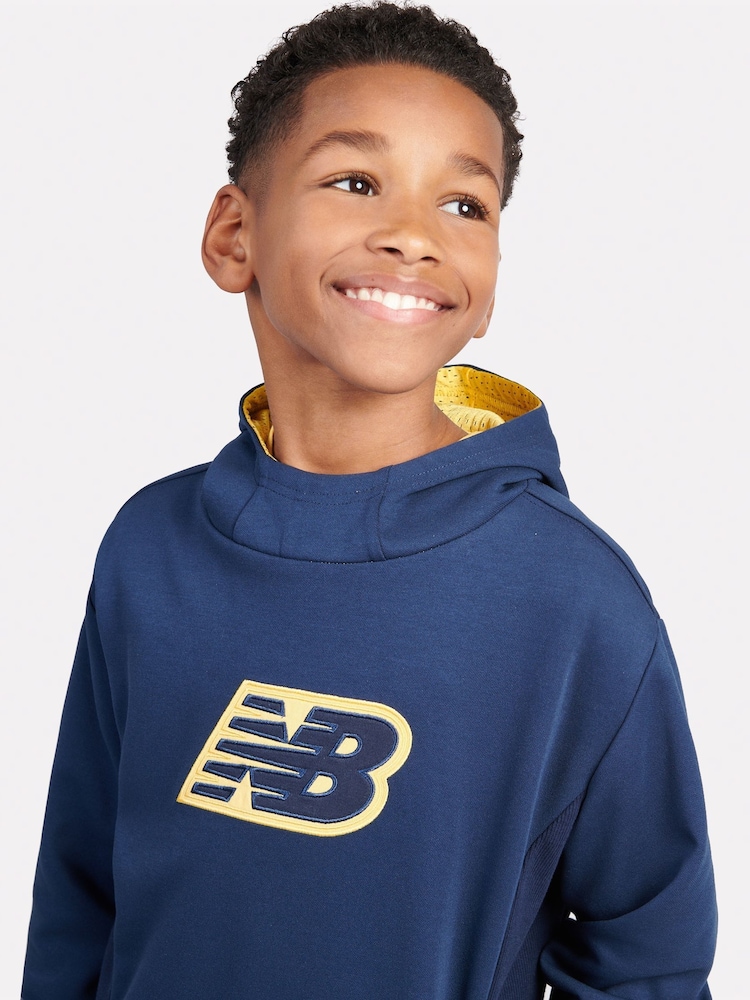New Balance Blue Kids Hoops Panelled Hoodie - Image 4 of 6