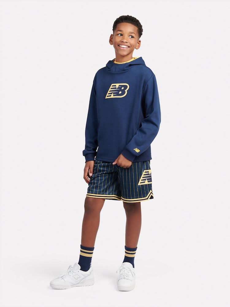 New Balance Blue Kids Hoops Panelled Hoodie - Image 5 of 6