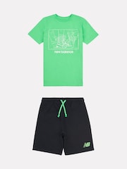 Verde - New Balance Kids The System Graphic 100% Cotton T-Shirt And Shorts Set - Imagen 7 de 11