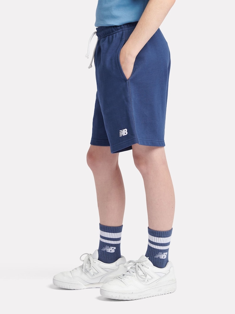 New Balance Light Blue Kids French Terry Small Logo 100% Cotton Shorts - Image 1 of 4