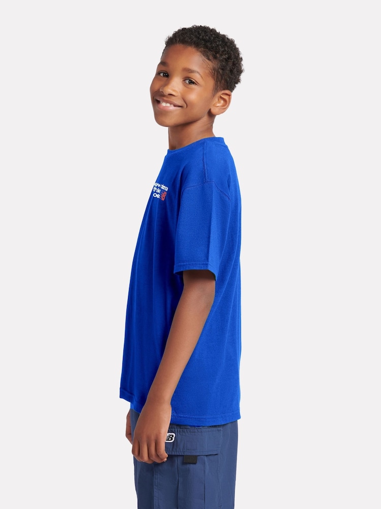 New Balance Blue Kids Athletic Shoes Back Graphic 100% Cotton T-Shirt - Image 2 of 7
