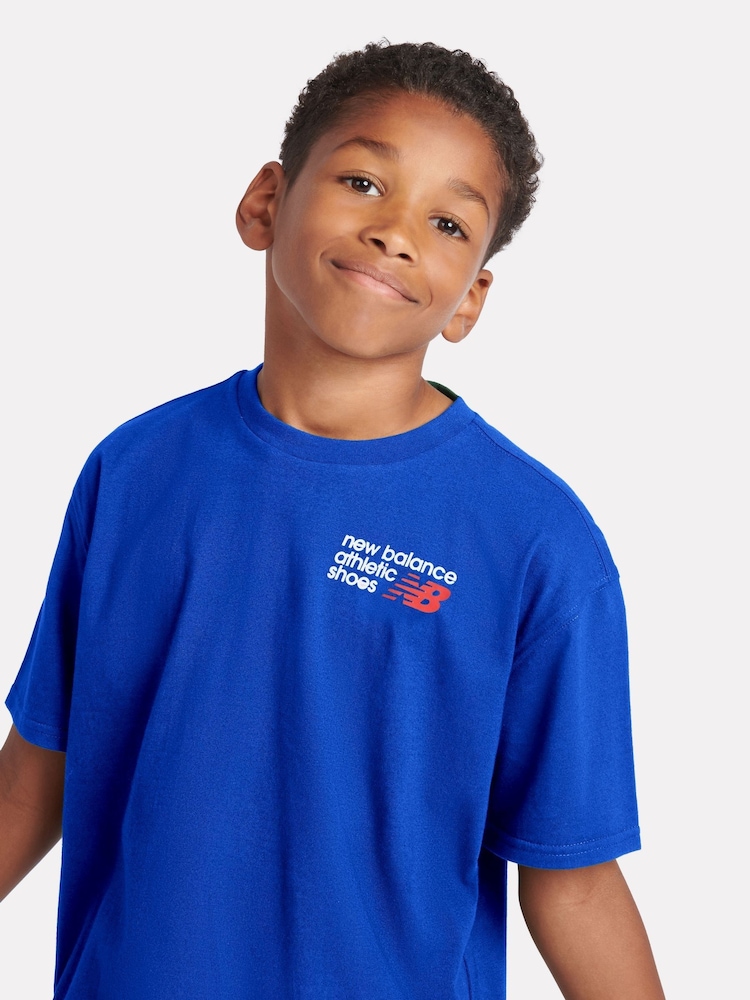 New Balance Blue Kids Athletic Shoes Back Graphic 100% Cotton T-Shirt - Image 4 of 7